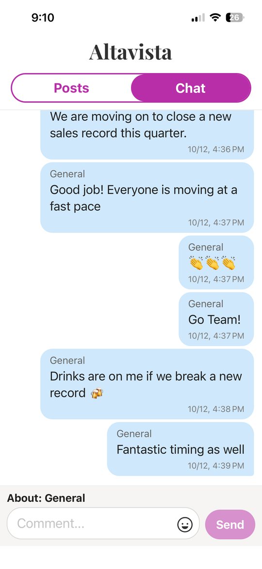 Team messages in a journal chat